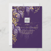 薄紫藤パープルウェディング日付を保存 招待状 (裏面)