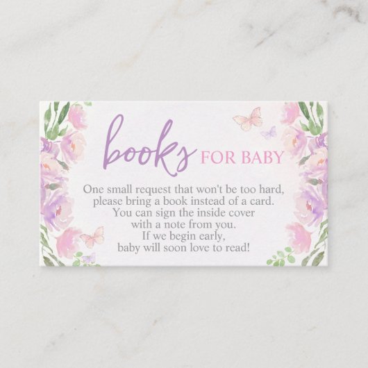 薄紫蝶の赤ちゃんシャワーがブックカードをもたらす エンクロージャーカード (正面)