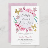 薄紫蝶キスベビーウィズベビーシャワー 招待状 (正面/裏面)