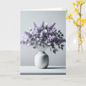 薄紫誕生日ブーケと銀離れ製 カード (黄色い花)