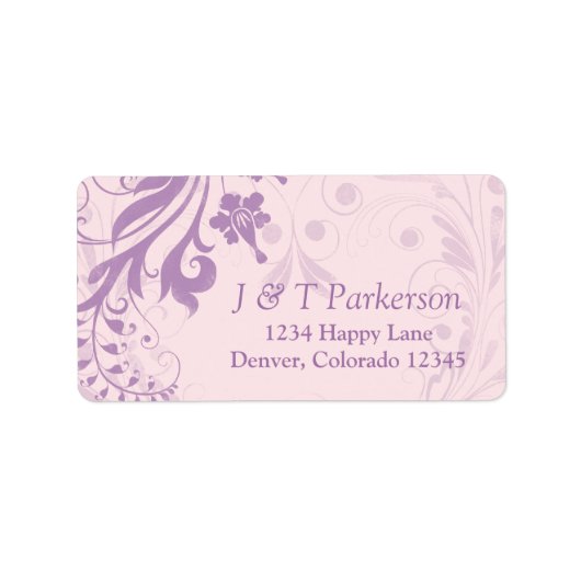 薄紫赤面ピンク結婚フローラ住所 シール (正面)