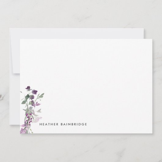 薄紫野パーソナライズされた花 ノートカード (正面)