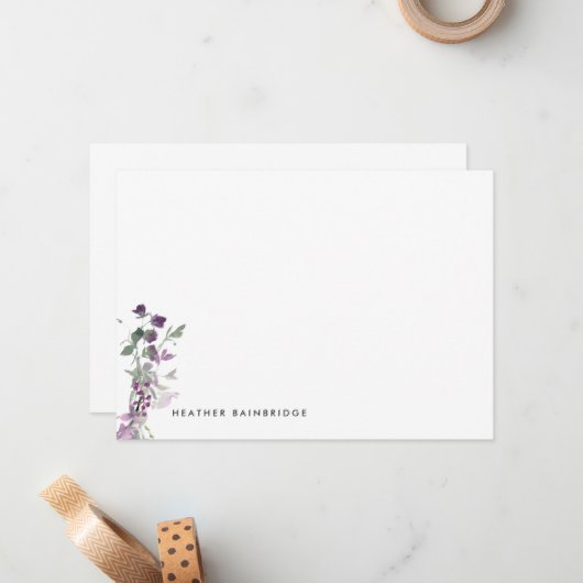 薄紫野パーソナライズされた花 ノートカード (正面/裏面インサイチュ)