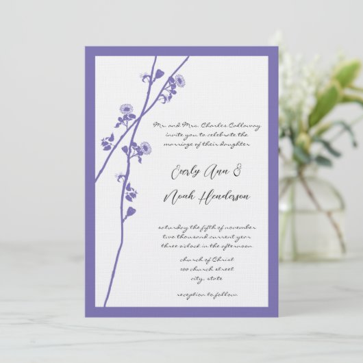 薄紫野生の花枝の結婚式の招待 招待状 (スタンド正面)
