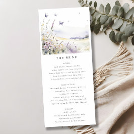 薄紫野花フィールド蝶結婚のメニューカード 招待状