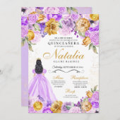 薄紫金ゴールドプリンセスグリッターティアラキンセアニェラ 招待状 (正面/裏面)