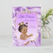 薄紫金ゴールドプリンセスベビーシャワーガールダークブルネット 招待状 (スタンド正面)