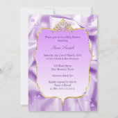 薄紫金ゴールドプリンセスベビーシャワーガールダークブルネット 招待状 (裏面)