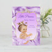 薄紫金ゴールドプリンセスベビーシャワーガールブルネット 招待状 (スタンド正面)