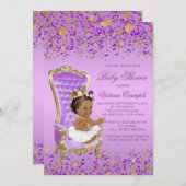 薄紫金ゴールド民族プリンセスベビーシャワー 招待状 (正面/裏面)