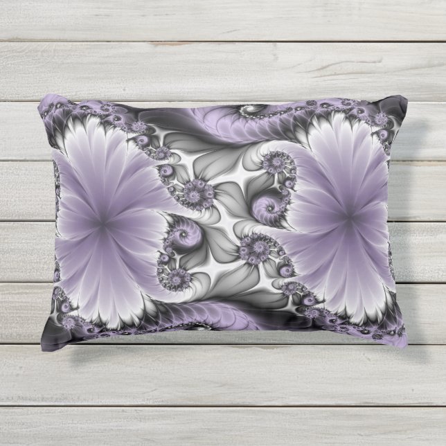 薄紫錯覚抽象芸術フローラフラクタル美術ファンタジー アウトドアクッション (正面)