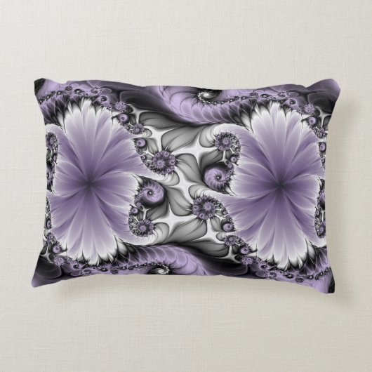 薄紫錯覚抽象芸術フローラフラクタル美術ファンタジー アクセントクッション (裏面)