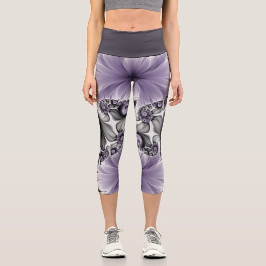 薄紫錯覚抽象芸術フローラフラクタル美術ファンタジー カプリレギンス (正面)