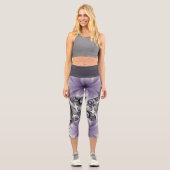 薄紫錯覚抽象芸術フローラフラクタル美術ファンタジー カプリレギンス (正面)