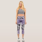 薄紫錯覚抽象芸術フローラフラクタル美術ファンタジー カプリレギンス (正面)