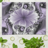 薄紫錯覚抽象芸術フローラフラクタル美術ファンタジー キッチンタオル (折り畳み)