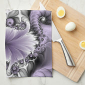 薄紫錯覚抽象芸術フローラフラクタル美術ファンタジー キッチンタオル (四つ折り)