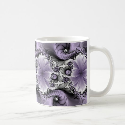 薄紫錯覚抽象芸術フローラフラクタル美術ファンタジー コーヒーマグカップ (右)