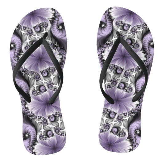 薄紫錯覚抽象芸術フローラフラクタル美術ファンタジー ビーチサンダル (ソール)