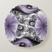 薄紫錯覚抽象芸術フローラフラクタル美術ファンタジー ラウンドクッション (正面)
