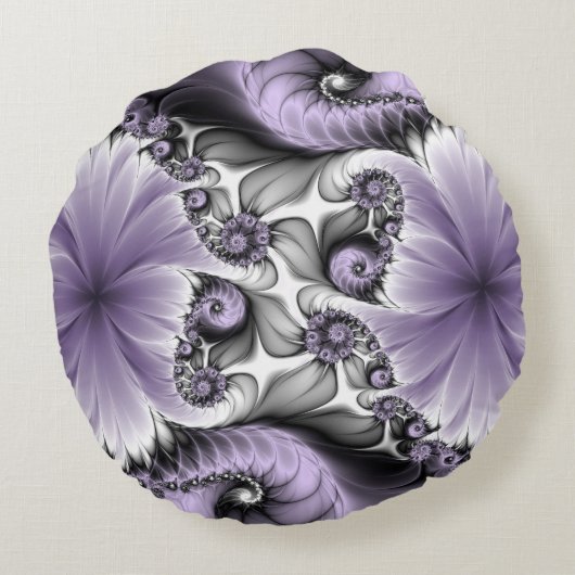 薄紫錯覚抽象芸術フローラフラクタル美術ファンタジー ラウンドクッション (裏面)