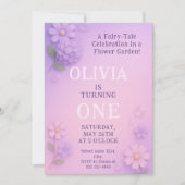 薄紫開花バブル1st誕生日魔法 招待状 (正面)