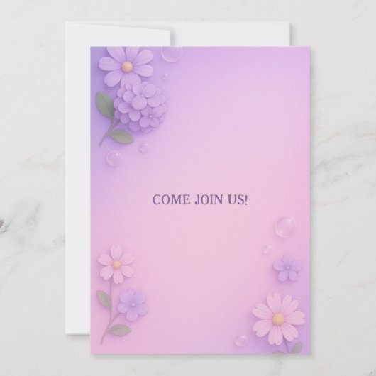 薄紫開花バブル1st誕生日魔法 招待状 (裏面)