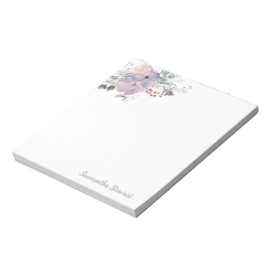 薄紫開花パーソナライズされたフローラひな形メモ ノートパッド (回転)