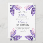 薄紫1st第1誕生日ガールパープルフローラ 招待状 (正面/裏面)