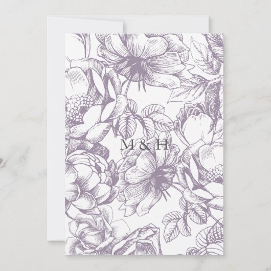 薄紫&グレー植物フローラ結婚式招待状 招待状 (裏面)