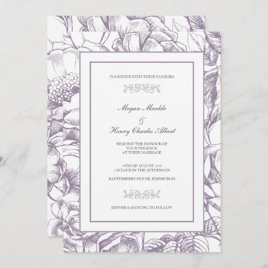 薄紫&グレー植物フローラ結婚式招待状 招待状 (正面/裏面)