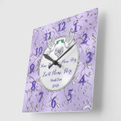 薄紫·シルバー·ホパーソナライズされたワ結婚イトの壁掛け時計 スクエア壁時計 (傾斜)