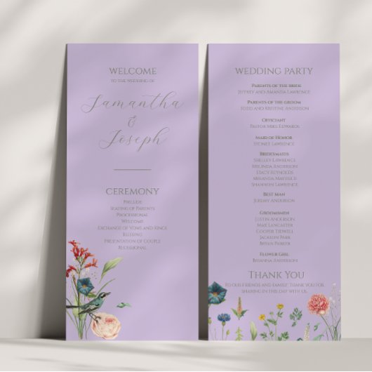 薄紫・セージ・グリーン庭園の結婚式プログラム