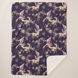薄紫、バラ、およびホワイトドラゴンズのシェルパ毛布 シェルパブランケット