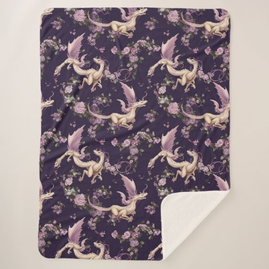 薄紫、バラ、およびホワイトドラゴンズのシェルパ毛布 シェルパブランケット (正面)