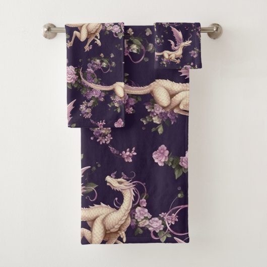 薄紫、バラ、および白ドラゴンズタオル バスタオルセット (インサイチュ)