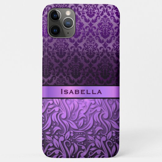 薄紫&パープルダマスク&メタリックフローラプリント Case-Mate iPhoneケース (裏面)