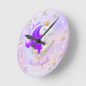薄紫&パープルユニコーンプリンセス子供部屋ベッドルーム ラウンド壁時計 (傾斜)