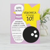薄紫·パープル·ボーリング·バッシュ·ボーリング·バースデー·パーティー 招待状 (スタンド正面)