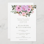 薄紫&ピンクフローラブーケブライダルシャワー 招待状 (正面/裏面)