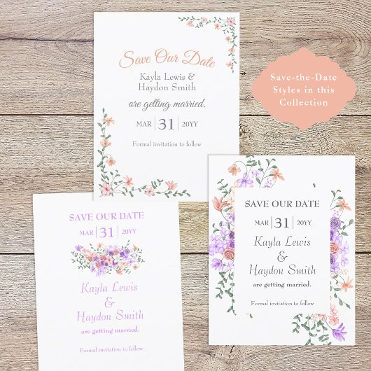薄紫&ピーチブーケウェディング日付を保存 招待状