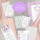 薄紫&ピーチローズブーケディナーメニュー 招待状