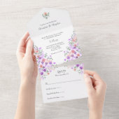 薄紫&ピーチローズブーケ結婚ーズ オールインワン招待状 (貼ってはがせる)