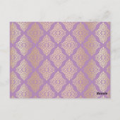 薄紫、フェイクグリッターダマスク表番号はがき ポストカード (裏面)