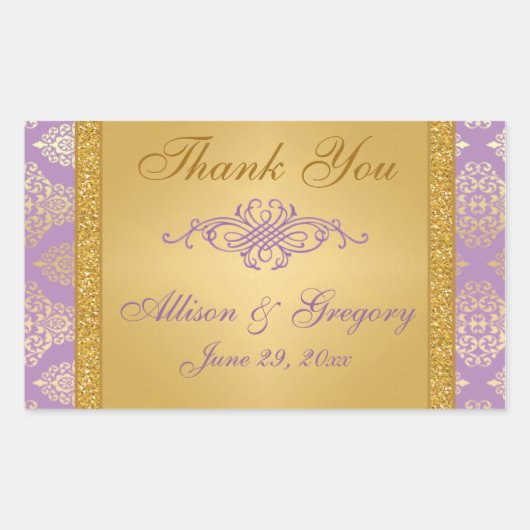 薄紫、フェイクグリッター、ダマスクキャンディビュッフェステッカー 長方形シール (正面)