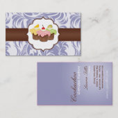 薄紫&ブラウンフローラカップケーキベーカリー名刺 名刺 (正面/裏面)