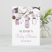 薄紫&ブラウンメイソンジャースベビーシャワー招待状 招待状 (スタンド正面)