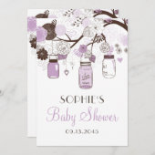 薄紫&ブラウンメイソンジャースベビーシャワー招待状 招待状 (正面/裏面)