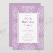 薄紫&ホワイトマンダラフラワー70誕生日 招待状 (正面/裏面)