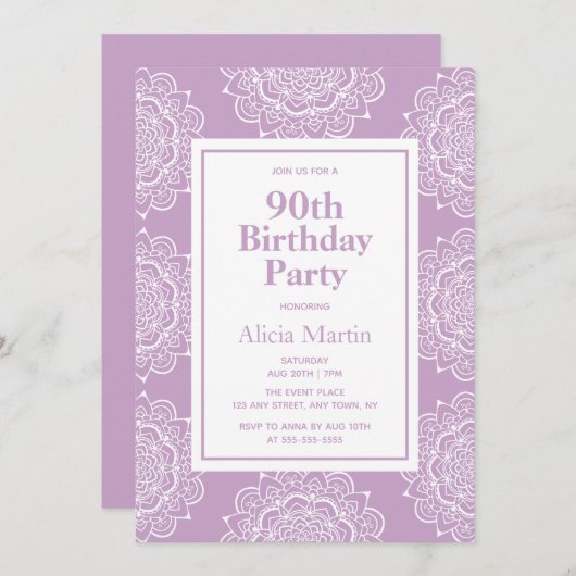 薄紫&ホワイトマンダラフラワー70誕生日 招待状 (正面/裏面)